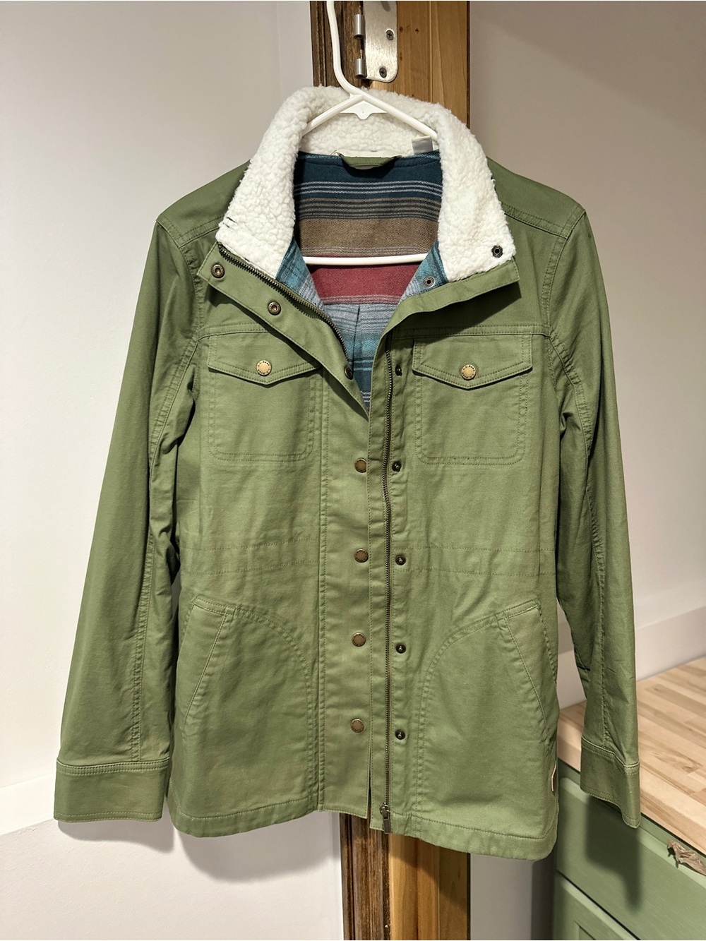 L.L. Bean Olive Green Sherpa-Collar Utility Jacket